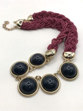 Talbots Gold-Tone Navy & Berry Braided Statement Necklace